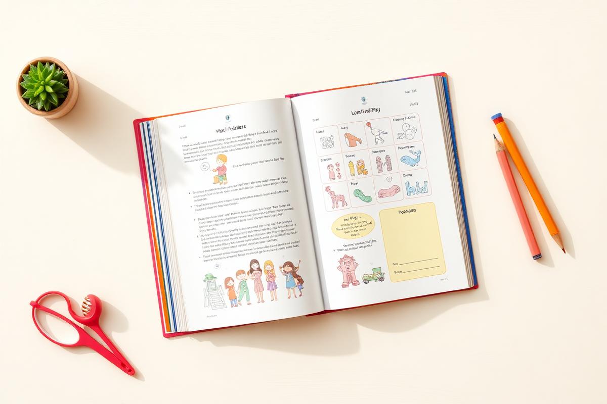 Sample spread from PlayDHD showing playful worksheets
